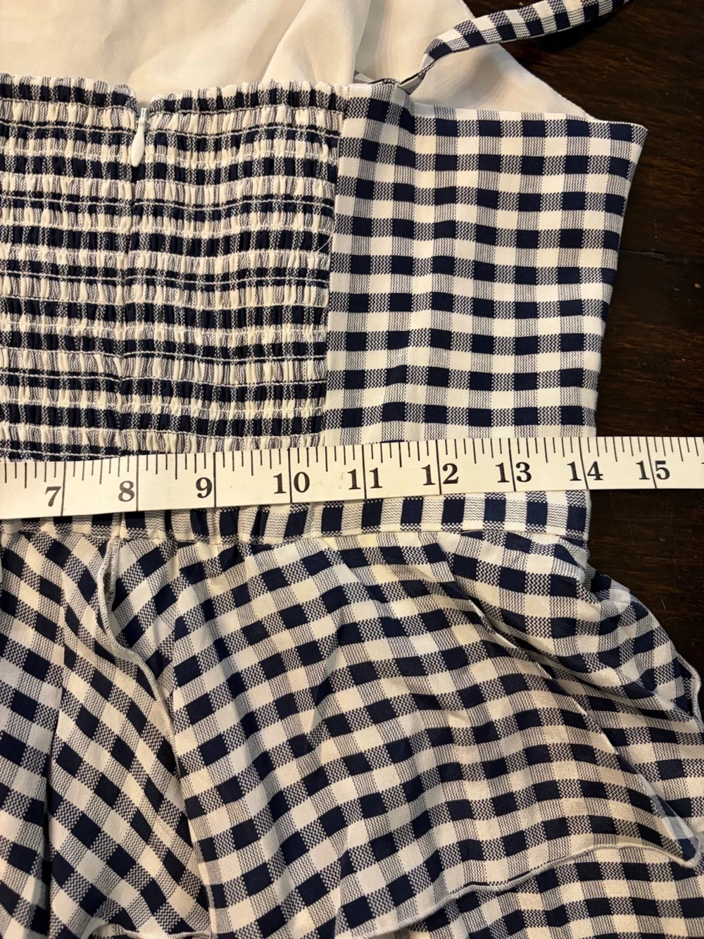 J. Crew Navy and White Gingham Ruffle Midi silk Dress size 6
